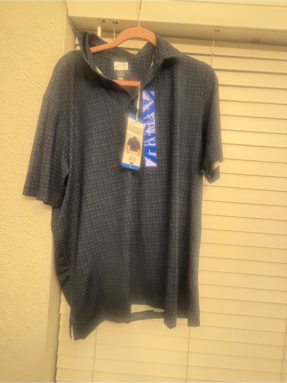 Greg Norman Men's Navy Microdot Polo Shirt - Performance Short Sleeve Large